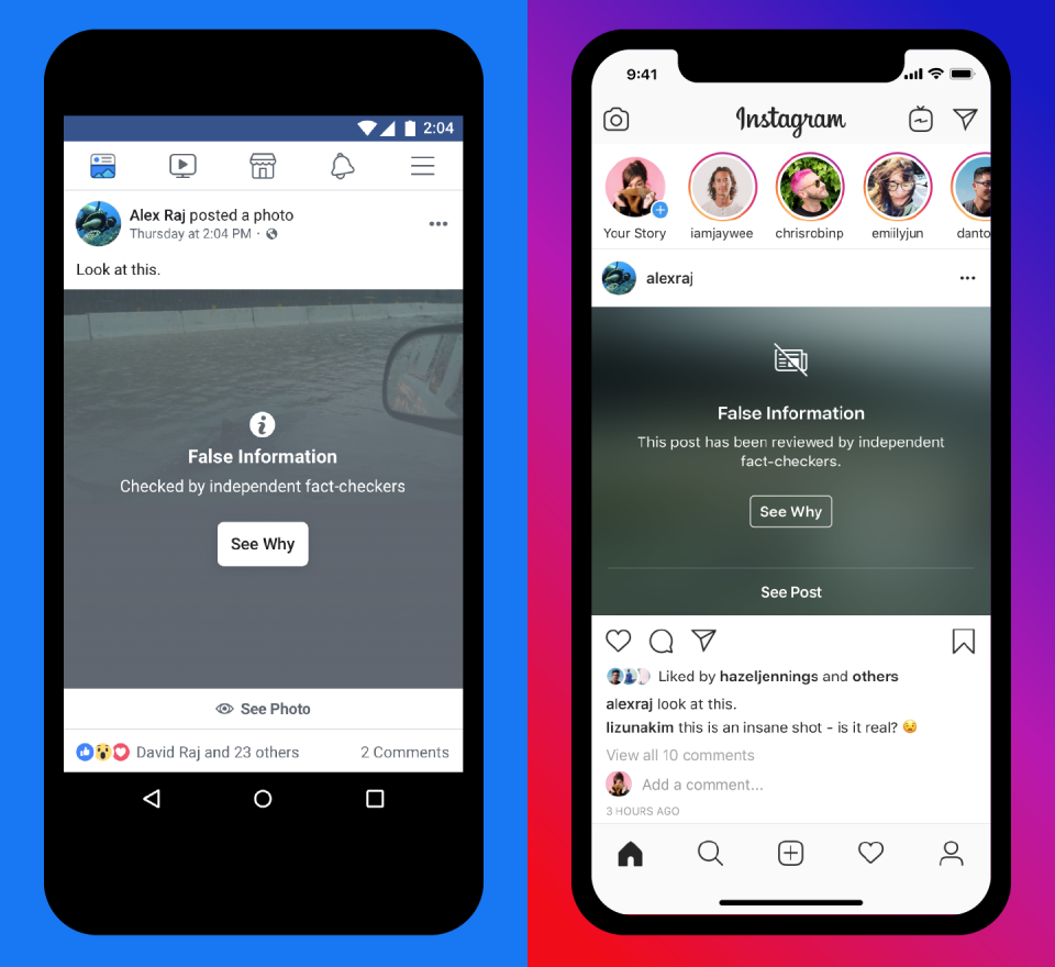 Tampilan Konten Mengandung Hoaks di Facebook dan Instagram