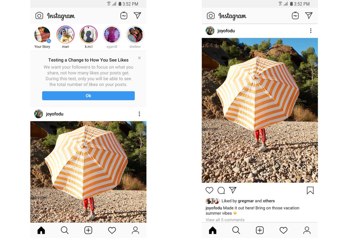 Tampilan Instagram Hapus Likes pada Pengguna yang Terpengaruh